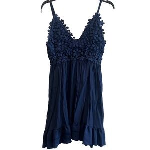 Women's Blue Floral Lace Ruffled Summer Dress Size L